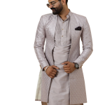 Handmade Lilac Geometrical Sequin Embroidered Open Sherwani with Kurta-Pajama Set | Father Son Combo | Jaipurio Collection